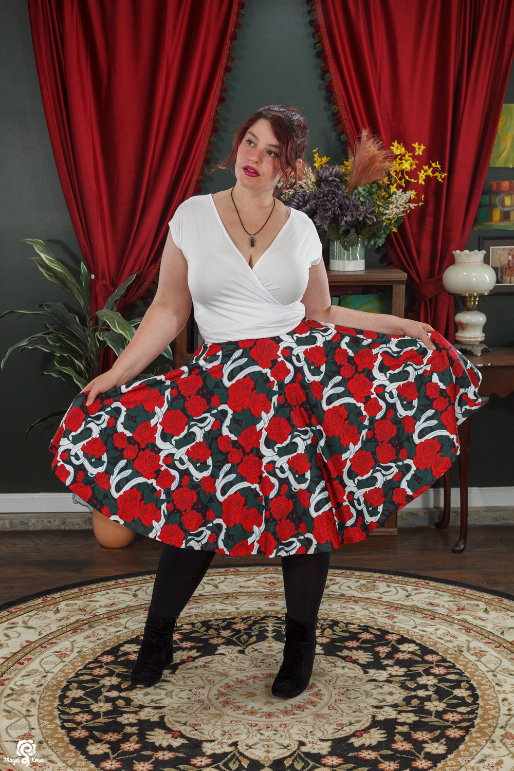 Hiss from a Rose (Dark) Midi Skirt