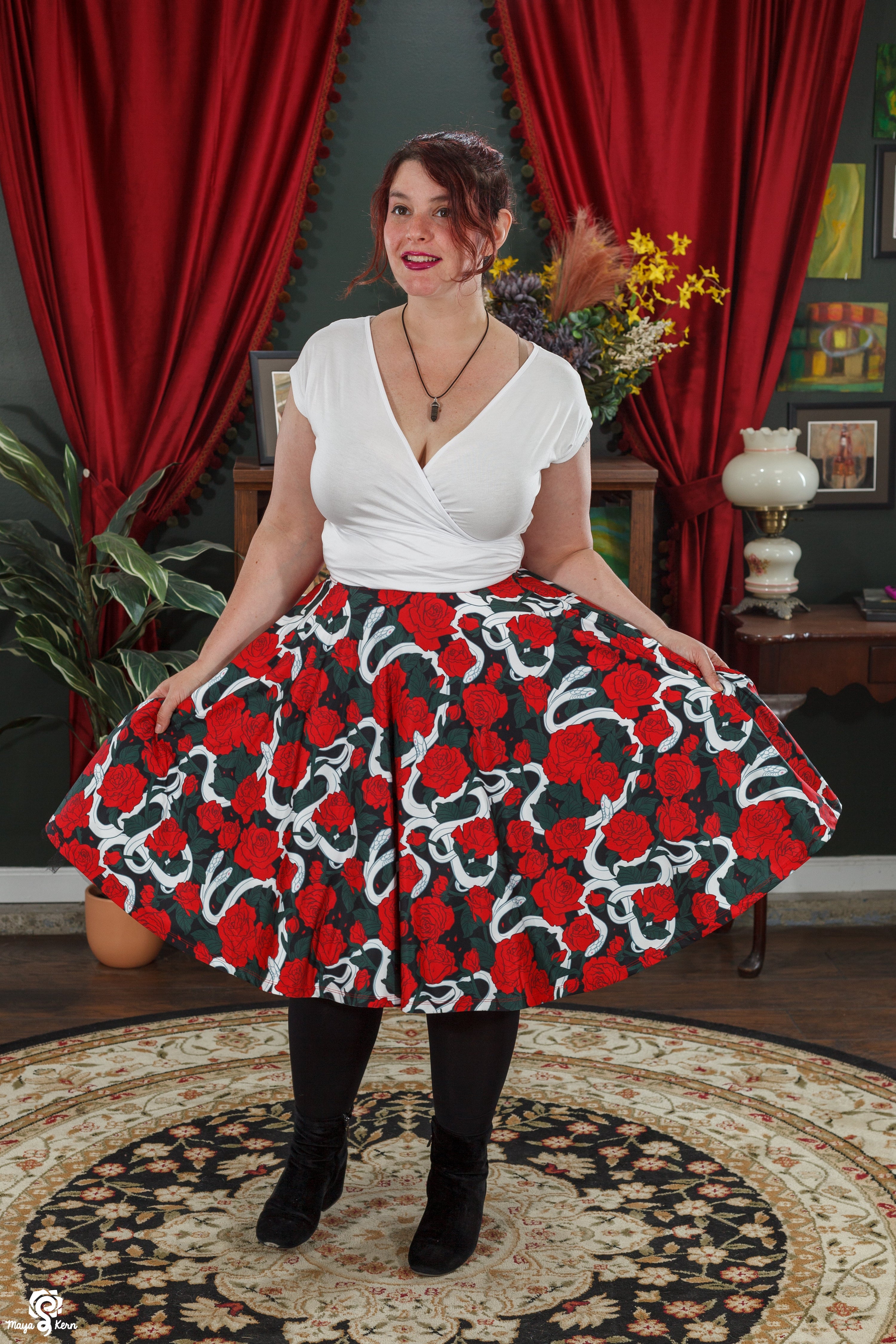 Hiss from a Rose (Dark) Midi Skirt