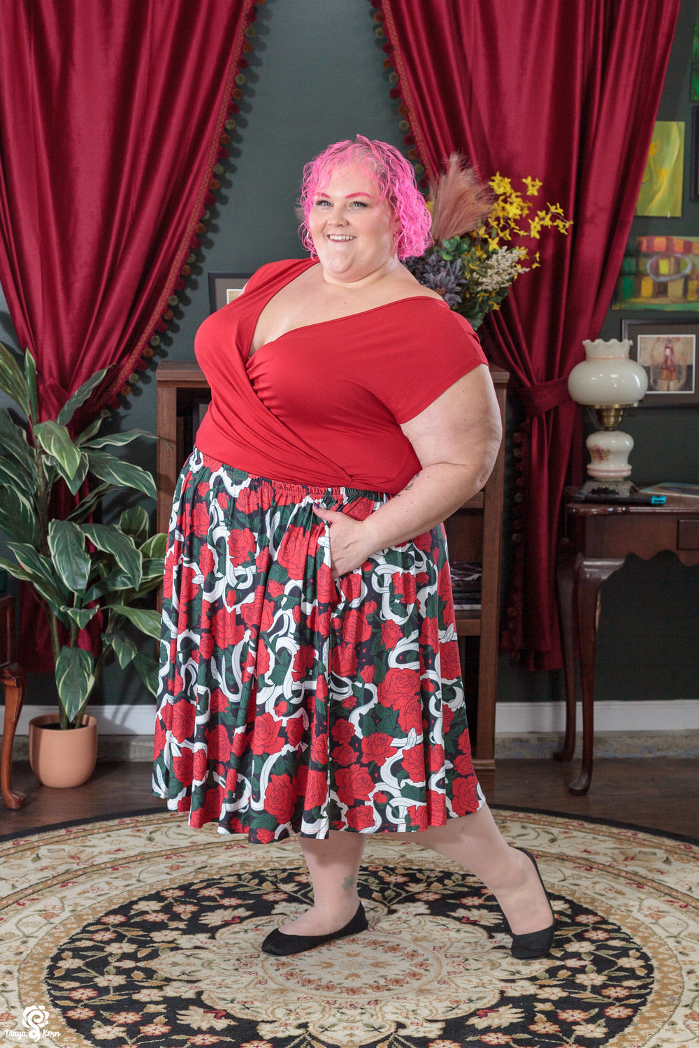 Hiss from a Rose (Dark) Midi Skirt - FINAL SALE