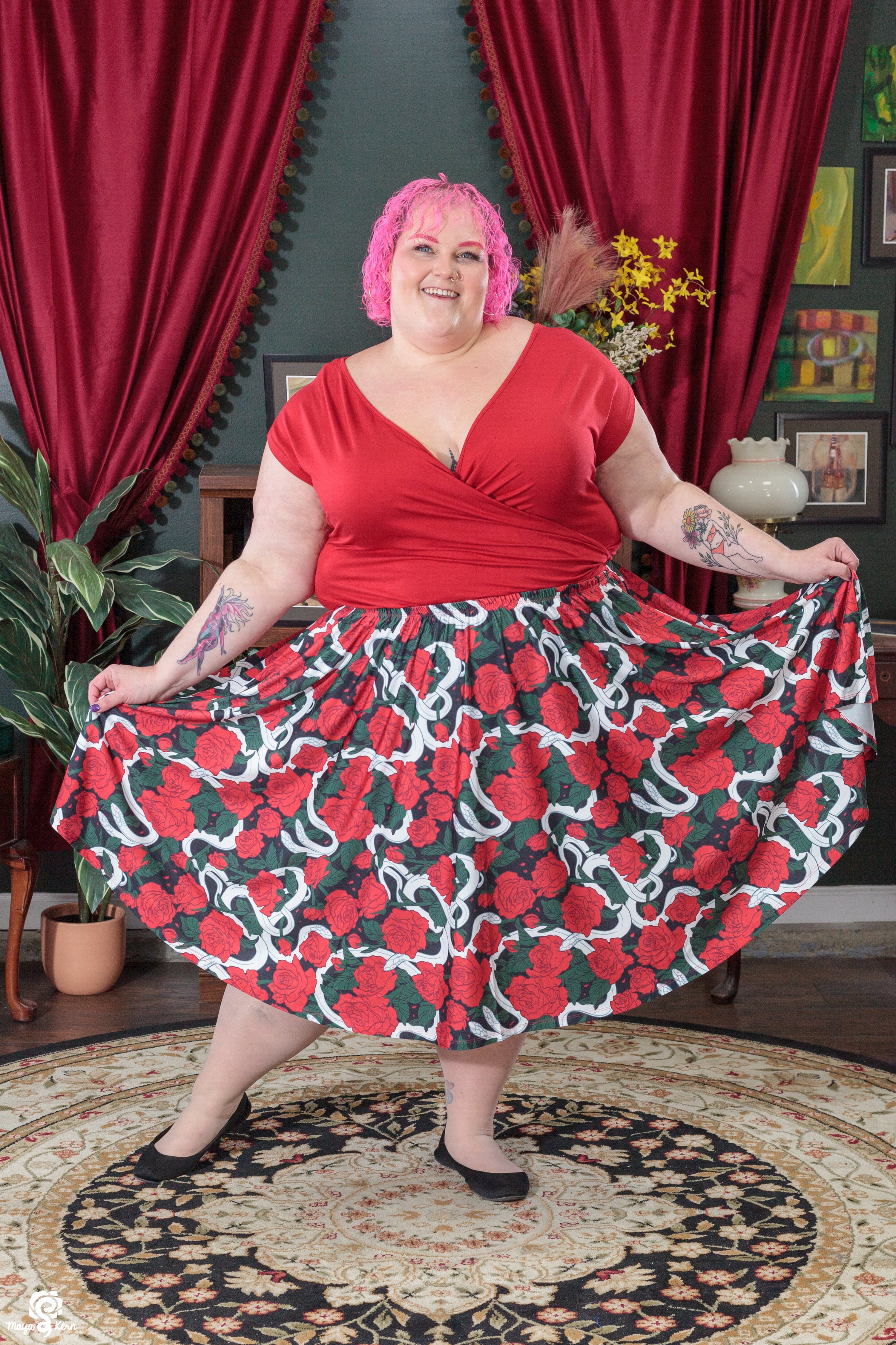 Hiss from a Rose (Dark) Midi Skirt