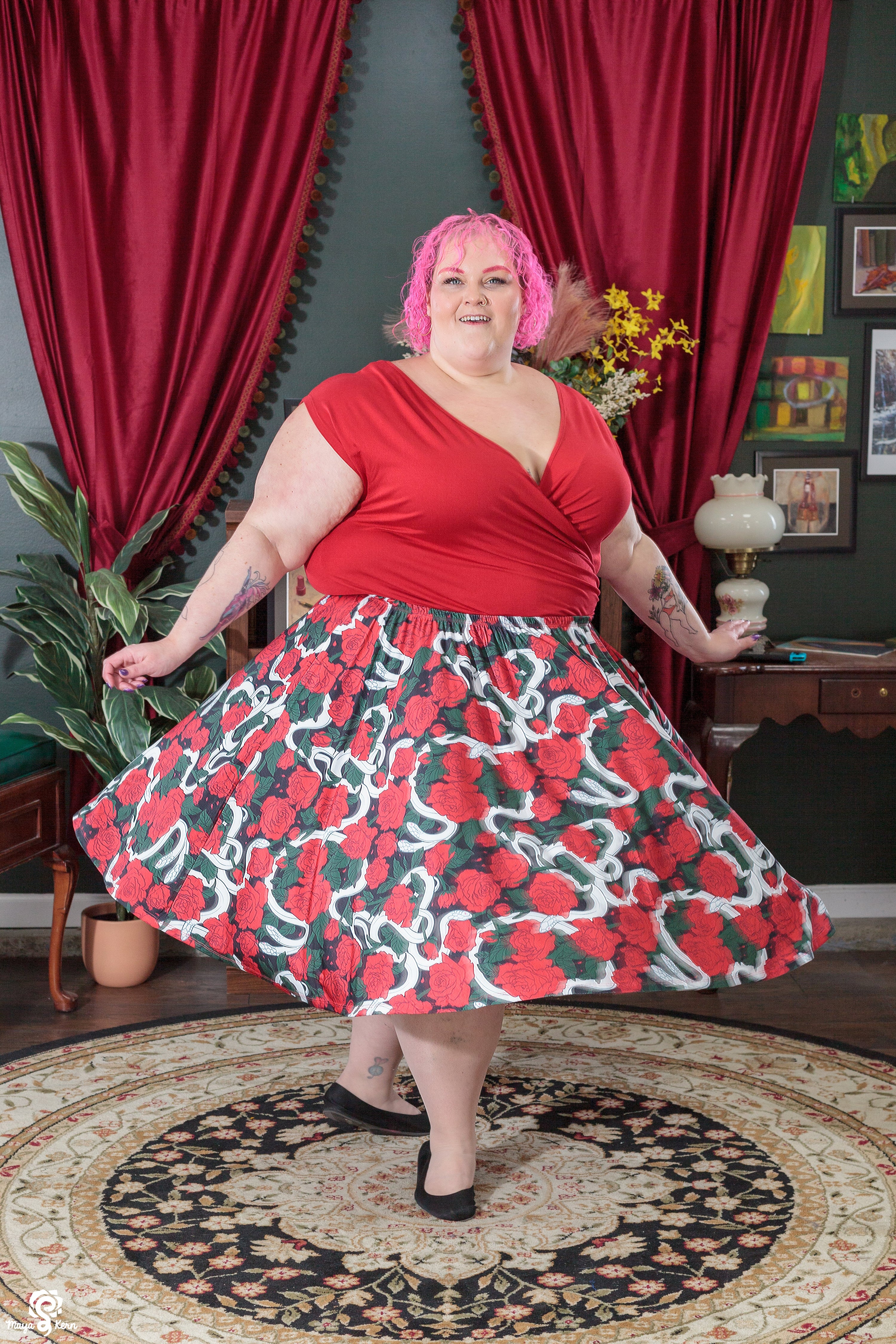 Hiss from a Rose (Dark) Midi Skirt