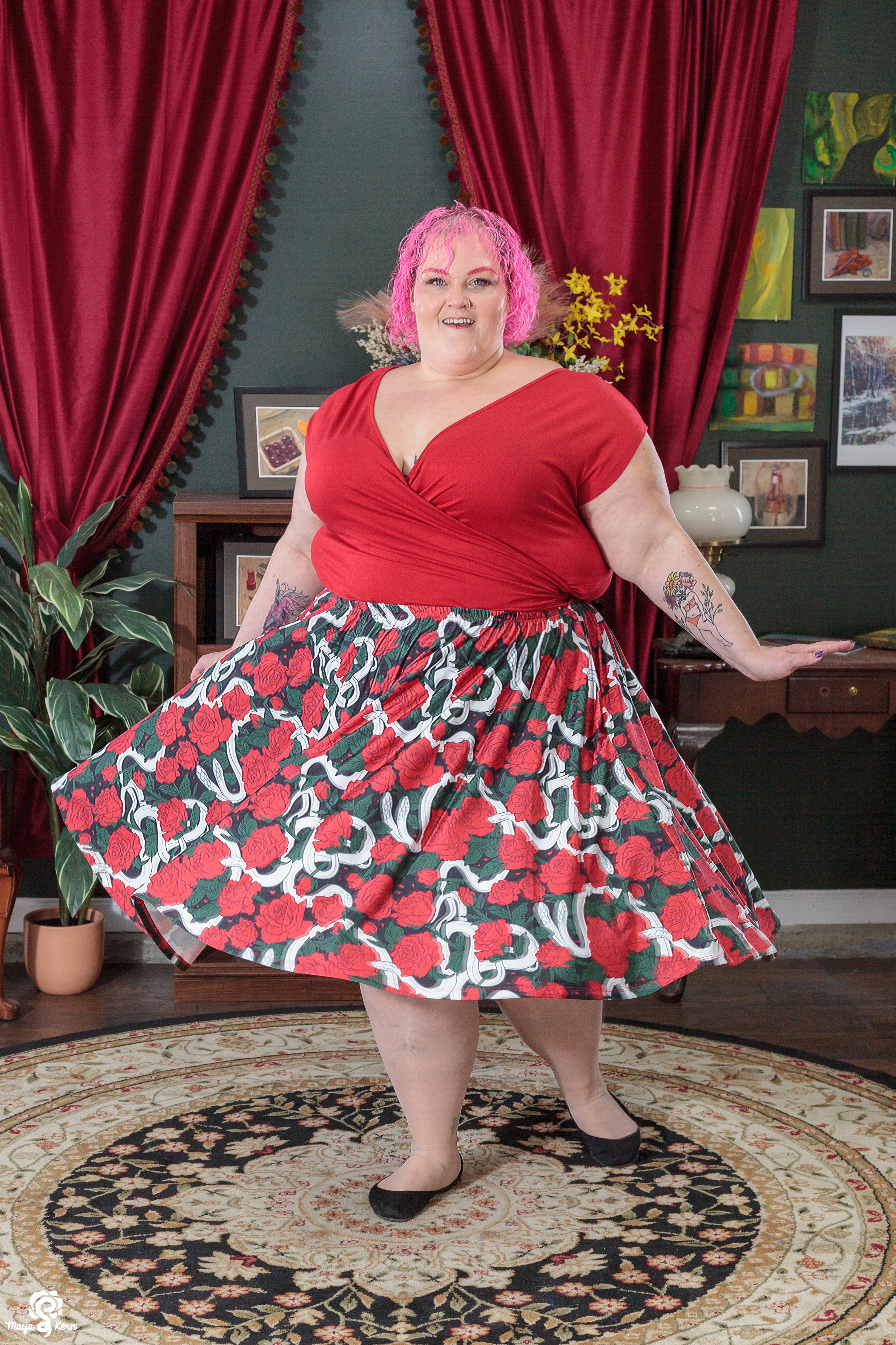 Hiss from a Rose (Dark) Midi Skirt